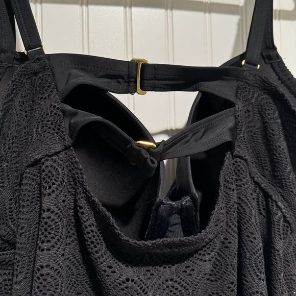 Swimsuits For All Black Crochet Lace Underwire Tankini Swim Top NEW Plus Size 22 - Picture 7 of 9